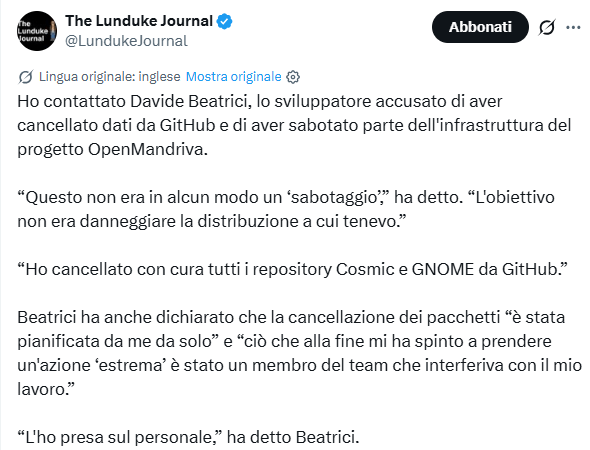 Sabotaggio in OpenMandriva: ex collaboratore cancella anni di lavoro e "rompe" GNOME e Cosmic 4 image 274