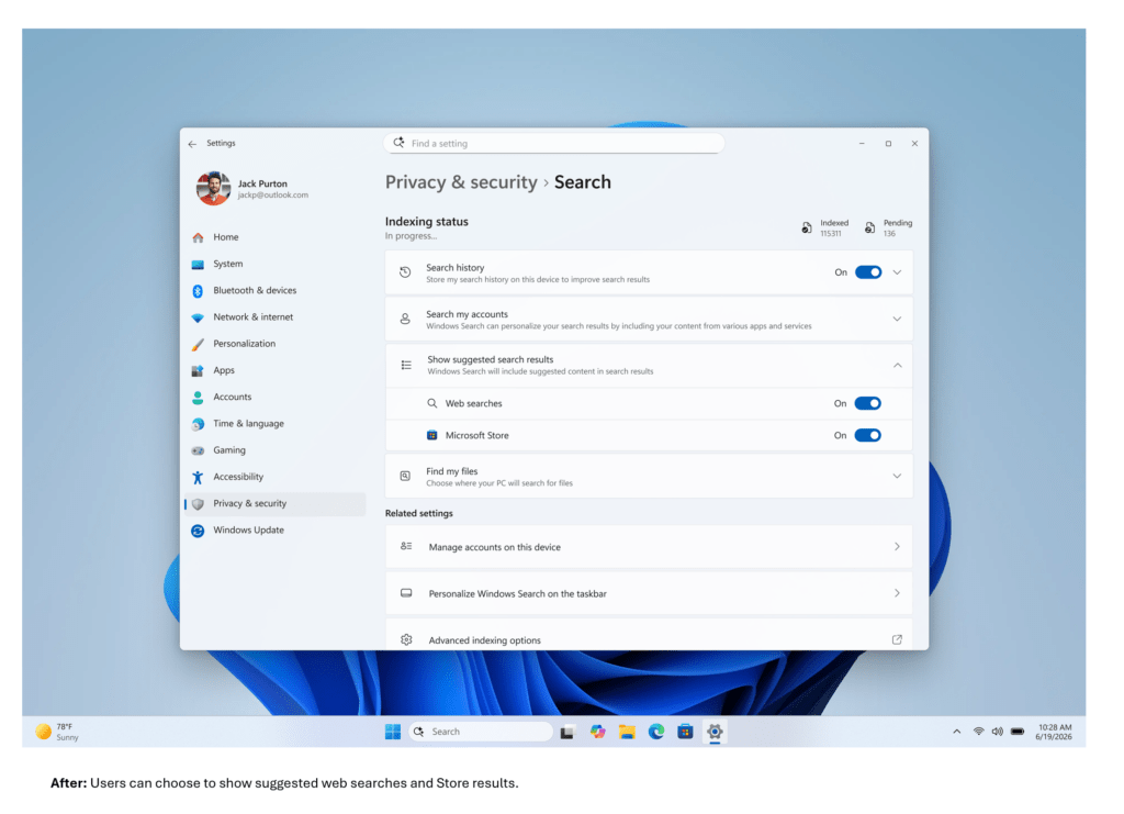 Addio pubblicità su Windows Search: Microsoft pulisce la barra di ricerca e schiera l'IA contro gli hacker 6 image 372