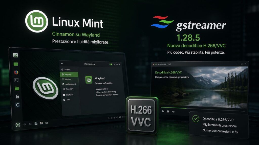 Linux Mint prepara la release di Natale con Wayland stabile e GStreamer supporta H.266/VVC 2 linux mint natale 2026 wayland gstreamer h266 vvc
