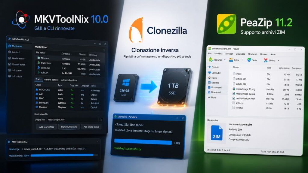 MKVToolNix 10.0, Clonezilla 3.3.3 e PeaZip 11.2 aggiornano l’open source 2 mkvtoolnix 10 clonezilla 3 3 3 peazip 11 2