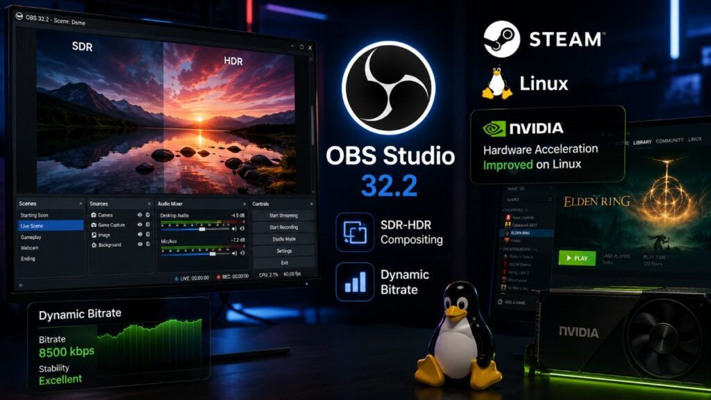 OBS Studio 32.2 porta SDR nell’HDR mentre Steam migliora Nvidia su Linux 2 obs studio 32 2 sdr hdr steam nvidia linux