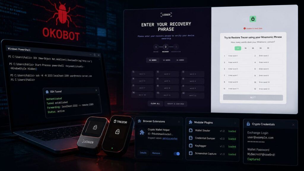 OKOBot ruba seed phrase da Trezor e Ledger con tunnel SSH e plugin modulari 2 okobot malware