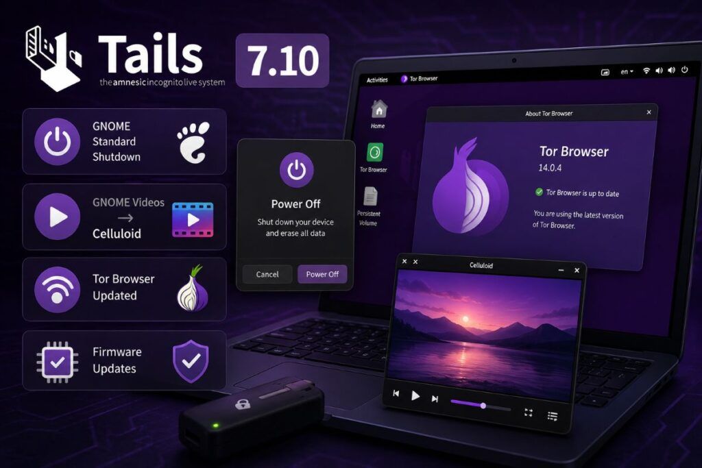 Tails 7.10 protegge meglio i dati allo spegnimento e adotta Celluloid 2 tails 7 10