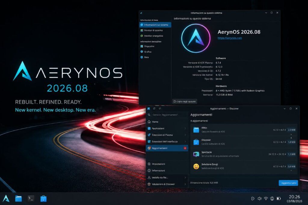 AerynOS 2026.08 adotta Linux 7.1 mentre KDE Plasma 6.7.4 corregge KWin 2 aerynos 2026 08 linux 7 1 kde plasma 6 7 4