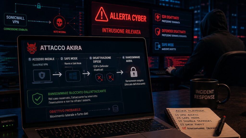 Akira ransomware riavvia Windows in Safe Mode per spegnere EDR e Defender 2 akira ransomware huntress
