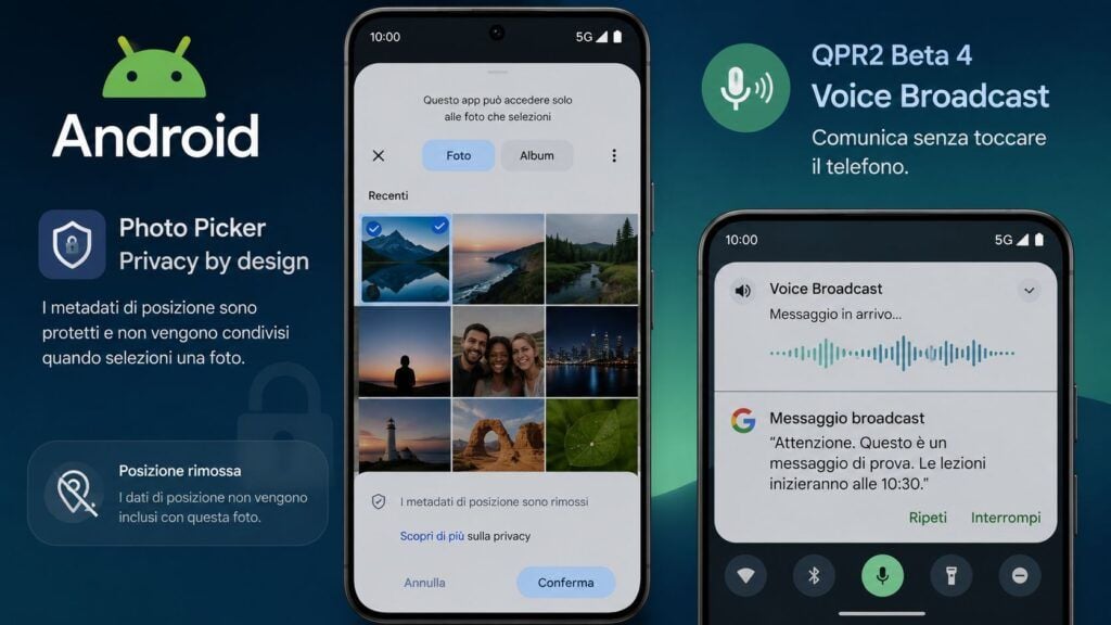 Android protegge la posizione nelle foto e Pixel prepara Voice Broadcast 2 android photo picker posizione voice broadcast qpr2 beta 4