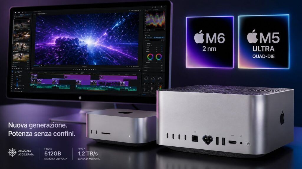 Apple lancia M6 e M5 Ultra: Mac mini e Mac Studio diventano macchine AI locali 2 apple m6 m5 ultra mac mini mac studio ai