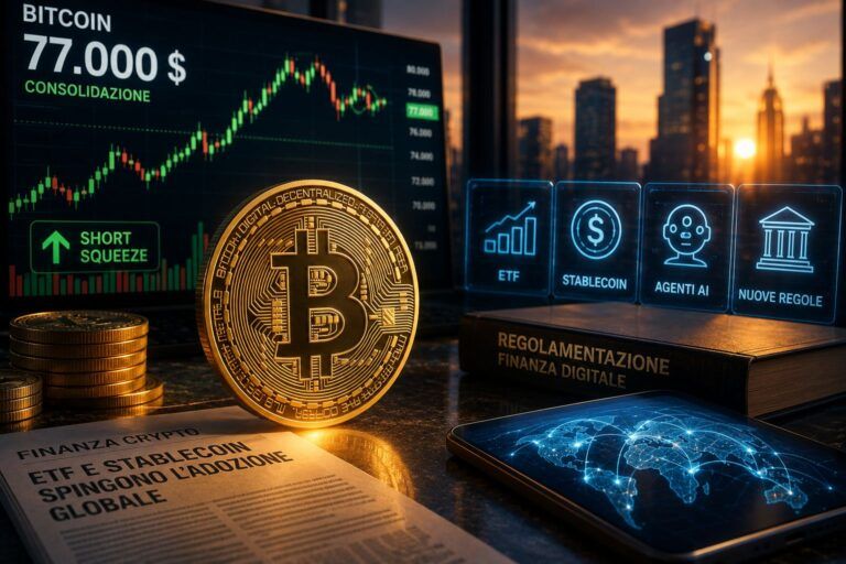 bitcoin 77000 etf stablecoin agenti ai