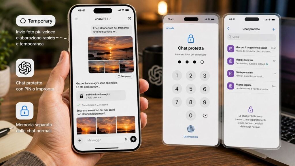 ChatGPT accelera le foto su iPhone e prepara chat bloccate con PIN e impronta 2 chatgpt iphone foto chat bloccate privacy