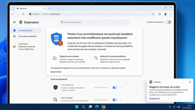 chrome blocco estensioni hijacker nuova scheda