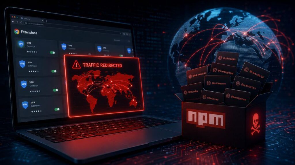 Chrome e npm sotto attacco tra VPN false e slopsquatting AI 2 chrome vpn false npm slopsquatting ai malware