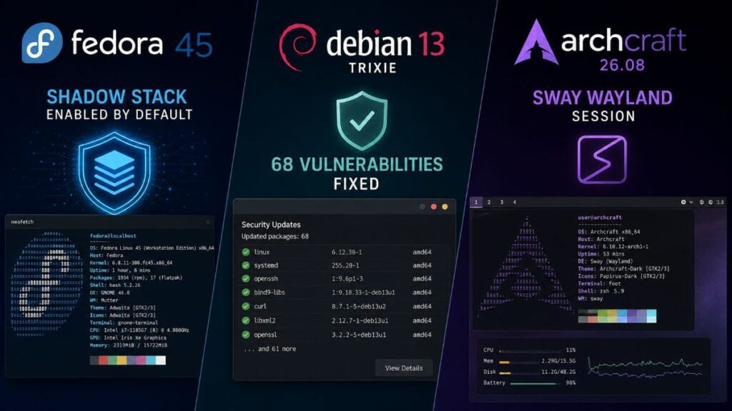 Fedora 45 abilita Shadow Stack, Debian 13 corregge 68 falle nel kernel 2 fedora 45 shadow stack debian 13 kernel archcraft