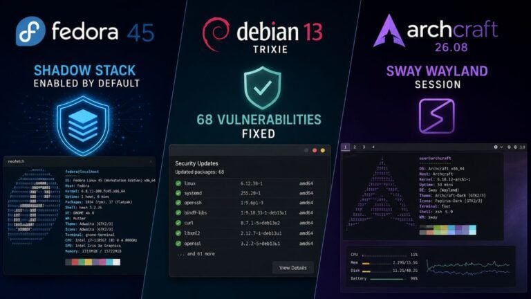 fedora 45 shadow stack debian 13 kernel archcraft