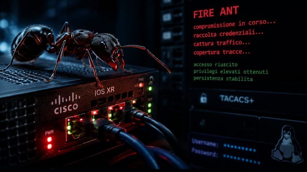 Fire Ant colpisce Cisco IOS XR e TACACS: router trasformati in piattaforme di spionaggio 2 fire ant cisco ios xr tacacs cina