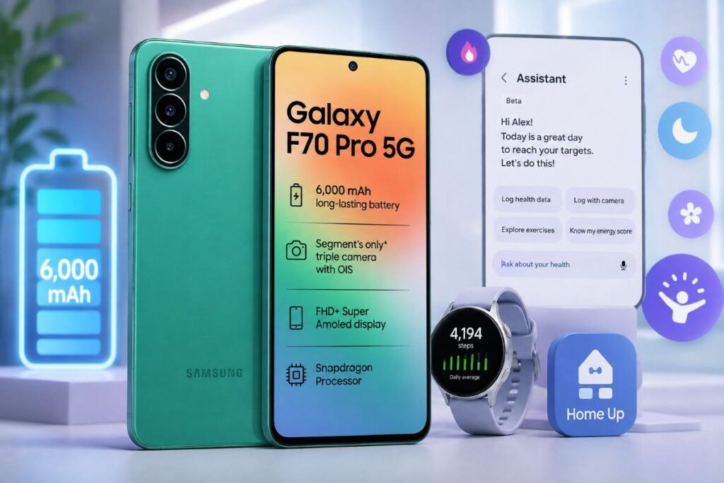 Galaxy F70 Pro debutta con batteria da 6.000 mAh e Samsung Health AI 2 galaxy f70 pro samsung health ai home up