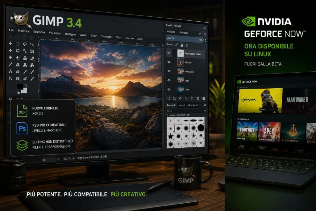GIMP 3.4 prepara un nuovo formato mentre GeForce NOW diventa stabile su Linux 2 gimp 3 4 geforce now linux stabile