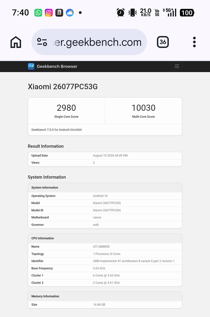 POCO F9 Ultra appare su Geekbench con Snapdragon 8 Elite Gen 5 e 16 GB di RAM 3 image 447