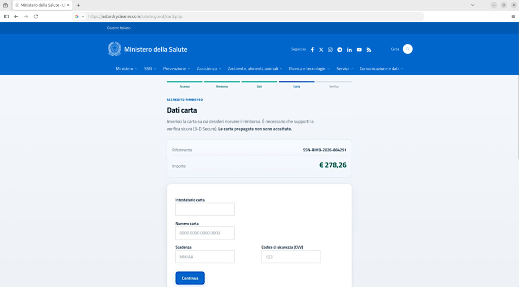 Falso rimborso sanitario da 278 euro: phishing ruba identità e carte fingendosi il Ministero 4 image 454