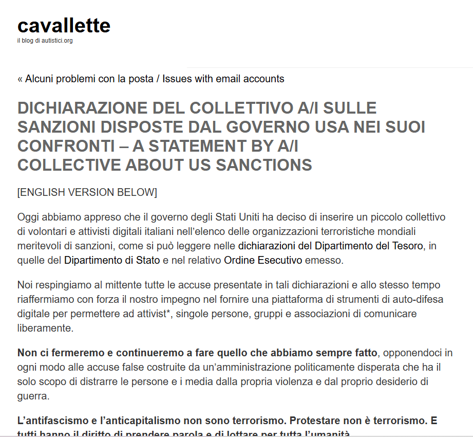 USA sanzionano Autistici/Inventati: Washington colpisce l’infrastruttura digitale dell’estremismo di sinistra 4 image 695