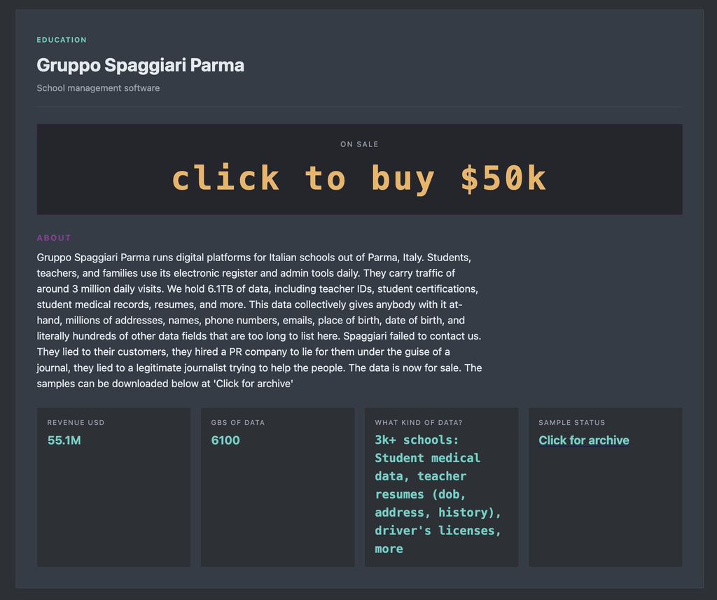 Spaggiari, i dati non sono più in vendita: dopo la scadenza il leak va in 404. Pagato riscatto? 4 image 735