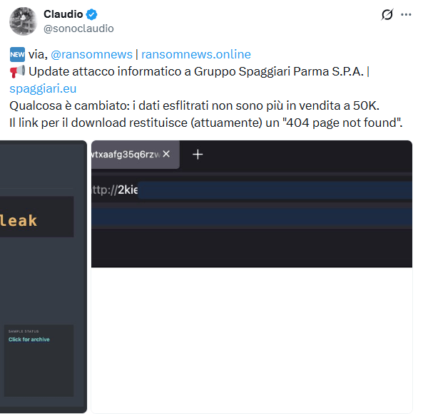 Spaggiari, i dati non sono più in vendita: dopo la scadenza il leak va in 404. Pagato riscatto? 3 image 737