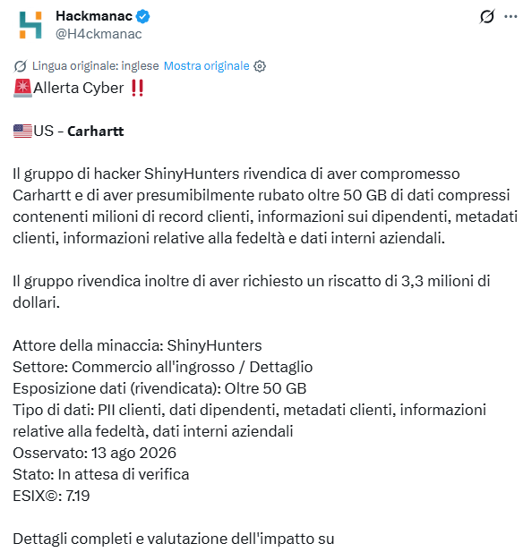 Manchester Airports, Carhartt e Hasbro: 3 data breach colpiscono milioni di utenti e dipendenti 3 image 751