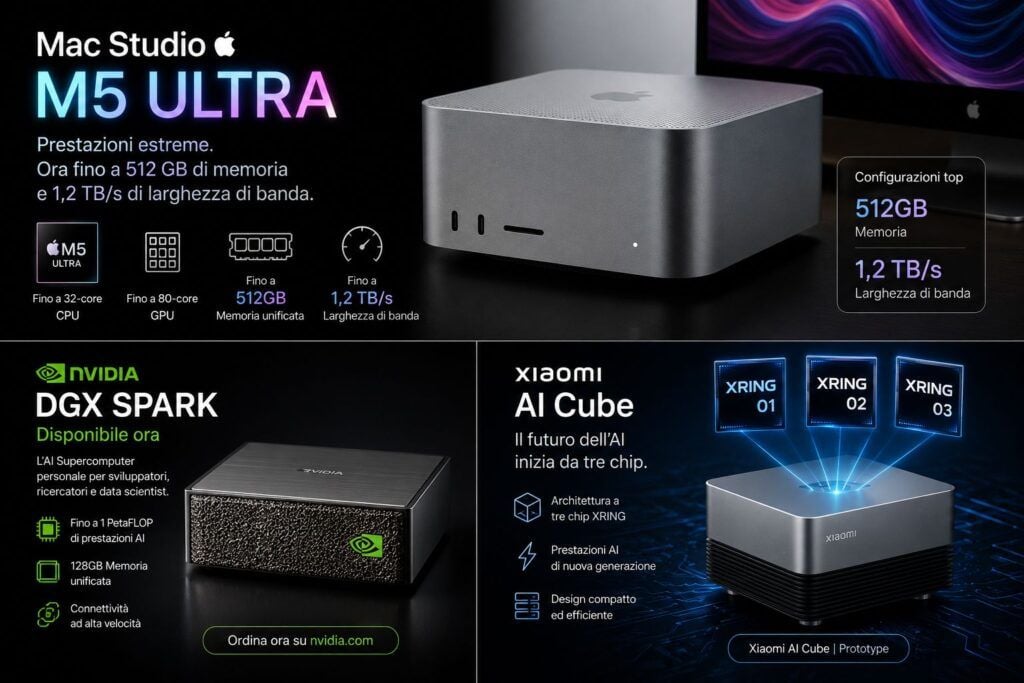 mac studio m5 ultra ai locale nvidia xiaomi infografica