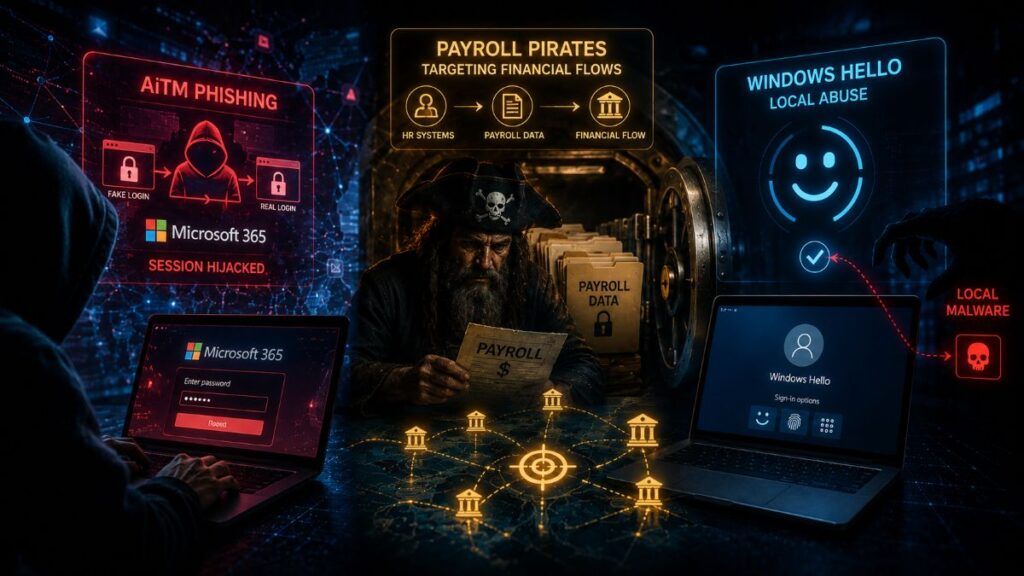 Microsoft 365 sotto attacco tra AiTM, frodi payroll e abuso di Windows Hello 2 microsoft365 aitm payroll pirates windows hello entra