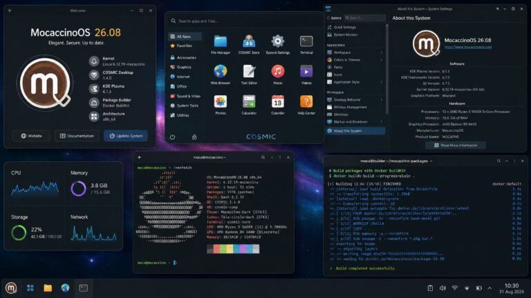 mocaccinoos 26 08 cosmic kde plasma kernel lts