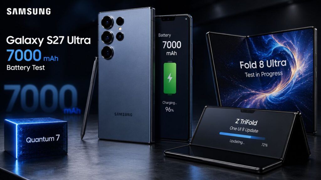 Samsung spinge hardware e sicurezza: S27 Ultra da 7.000 mAh, Quantum 7 e foldable 2 samsung s27 ultra 7000mah quantum 7 fold 8 ultra trifold
