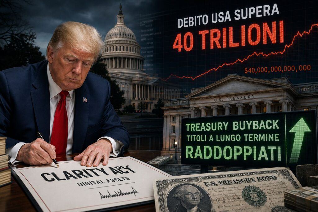 Clarity Act, debito USA a 40 trilioni e Treasury raddoppia i buyback 2 usa clarity act bitcoin debito treasury buyback