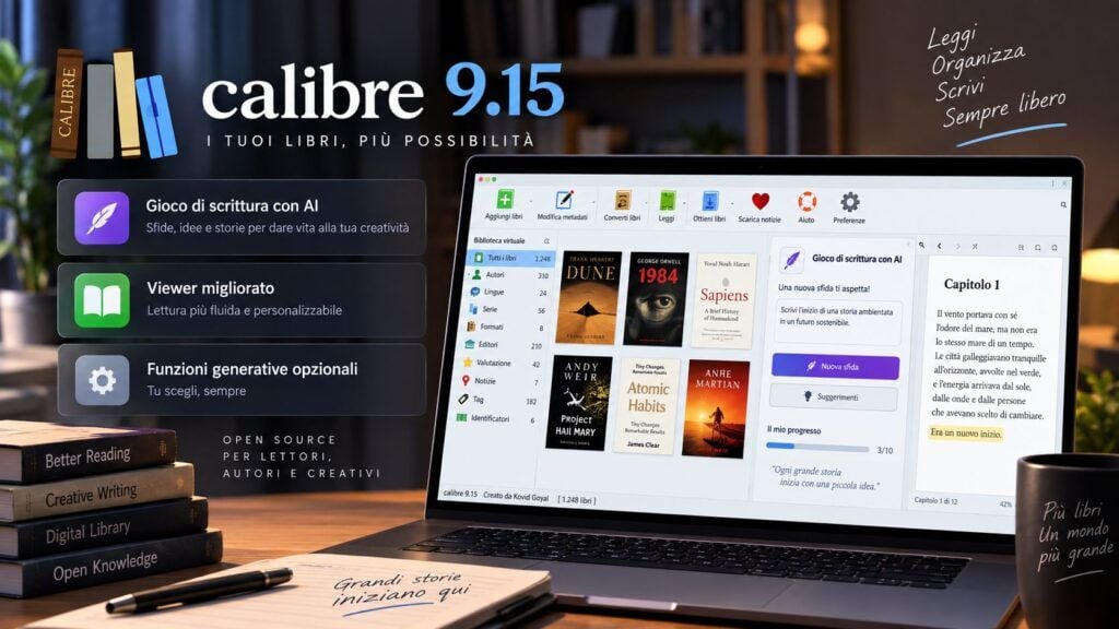 Calibre 9.15 porta l’AI nella scrittura interattiva con Create your own adventure 2 PipeWire 1.6.9 corregge JACK e Bluetooth migliora ricampionamento e audio di rete