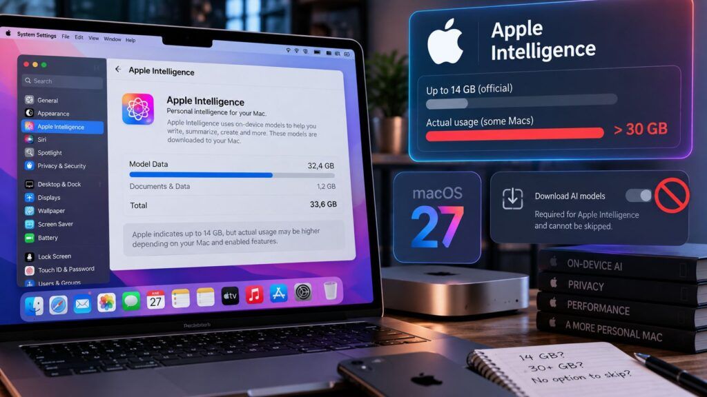 Apple Intelligence supera 30 GB su alcuni Mac: macOS 27 impone i modelli locali 2 apple intelligence 30gb mac macos 27
