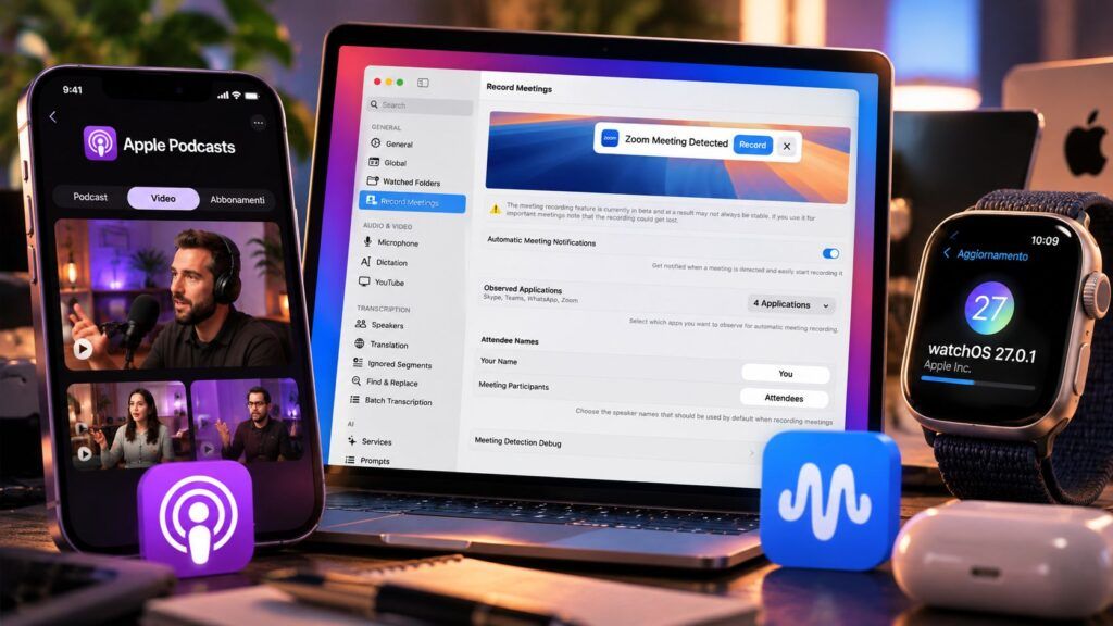 Apple spinge video e trascrizione: Podcasts e MacWhisper cambiano il lavoro su Mac 2 apple podcasts video macwhisper watchos 27