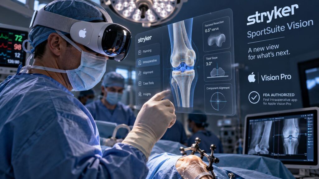 Apple Vision Pro entra in sala operatoria: primo intervento con app autorizzata FDA 2 apple vision pro surgery stryker sportsuite vision
