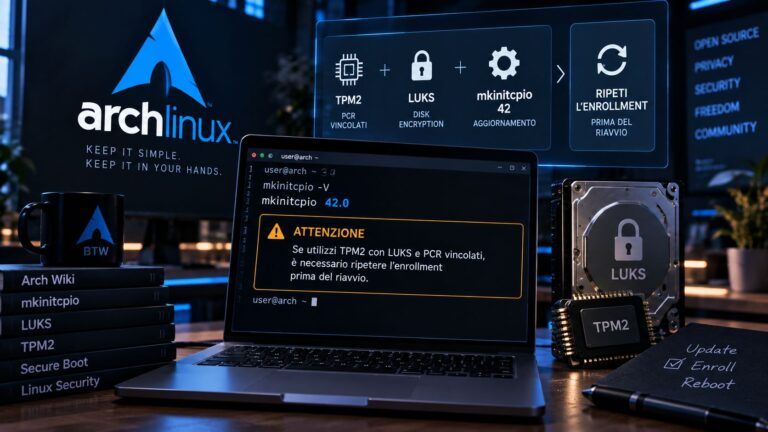 arch linux mkinitcpio 42 tpm2 luks intervento manuale