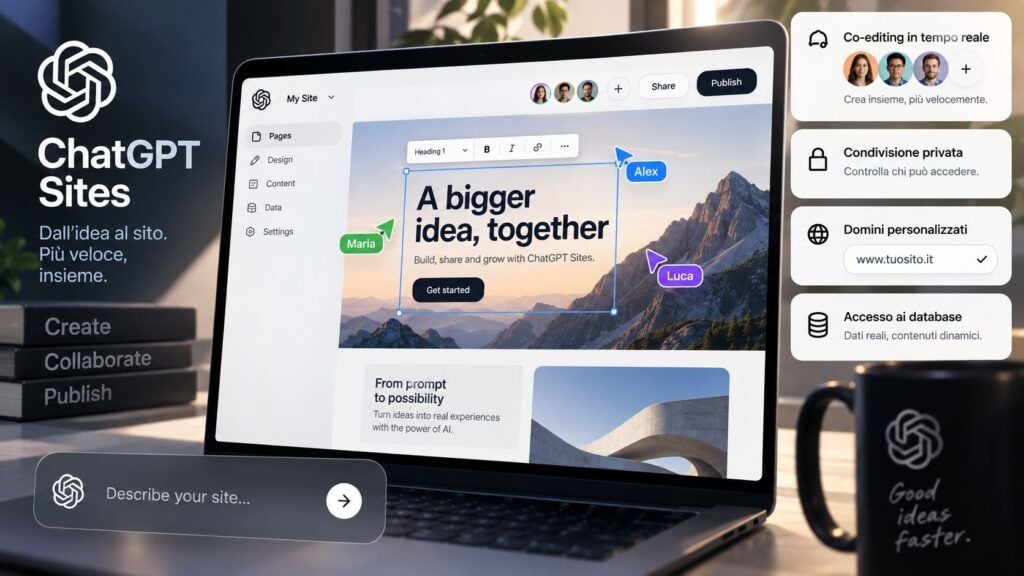 ChatGPT Sites diventa collaborativo: co-editing, domini personalizzati e database ispezionabili 2 chatgpt sites build together domini database