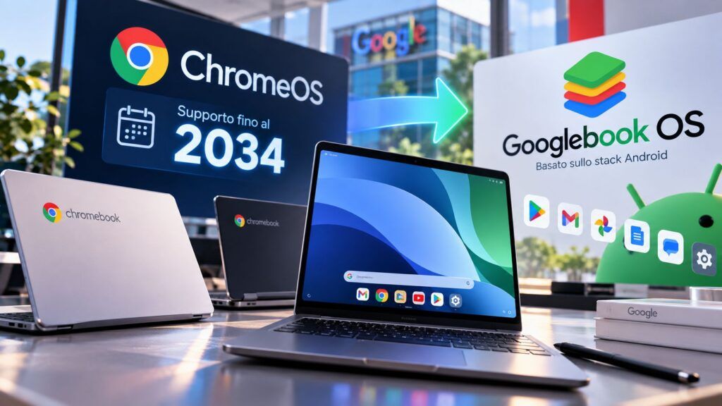 Google chiude ChromeOS nel 2034: i Chromebook migrano a Googlebook OS 2 chromeos 2034 chromebook googlebook os