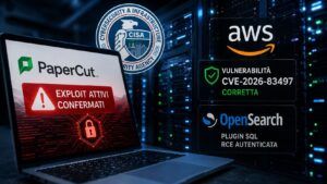 CISA mette PaperCut nel KEV e AWS corregge una RCE critica in OpenSearch 3 CISA mette PaperCut nel KEV e AWS corregge una RCE critica in OpenSearch