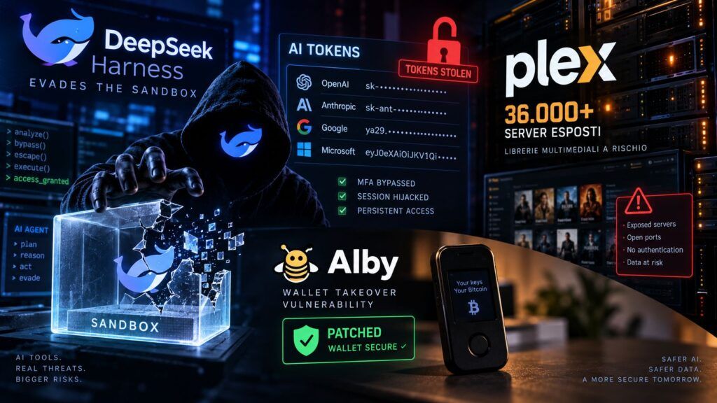 DeepSeek evade la sandbox, token AI bypassano MFA e 36.000 Plex restano esposti 2 deepseek sandbox token ai plex alby