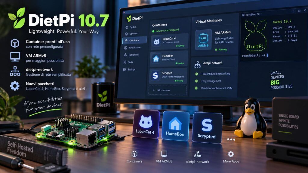 DietPi 10.7 porta container con rete e VM ARMv8: la distro leggera diventa piattaforma virtuale 2 dietpi 10 7 container rete vm armv8