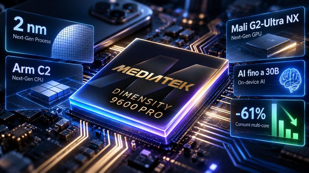 Dimensity 9600 Pro passa a 2 nm: -61% nei consumi multi-core e AI da 30B 2 dimensity 9600 pro