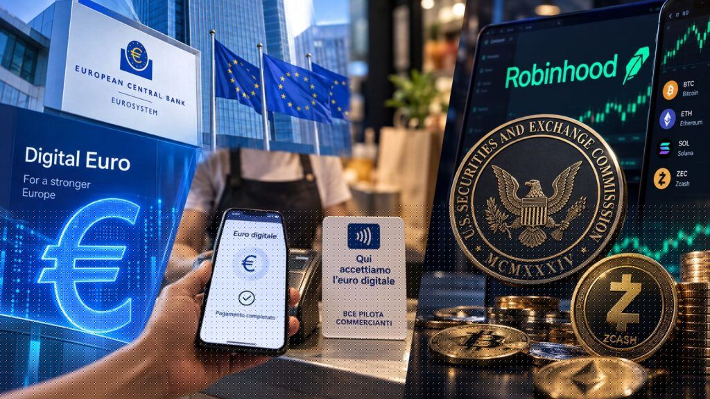Euro digitale entra nei test reali: crypto tra self-custody, frodi e infrastrutture 2 euro digitale pilota sec self custody robinhood zcash