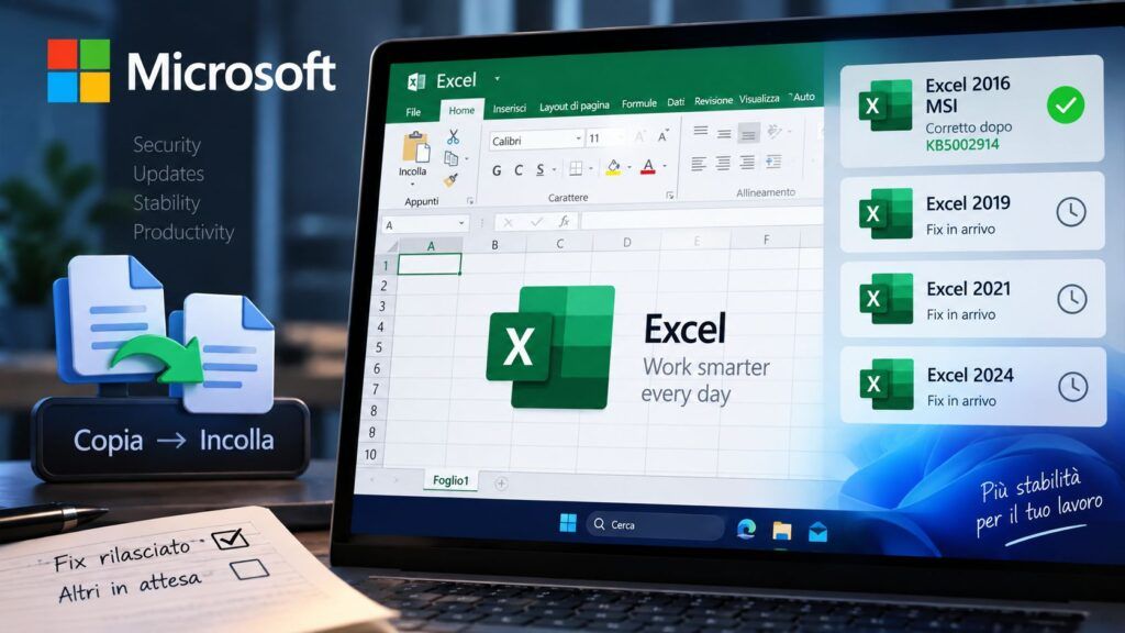 Excel 2016, Microsoft corregge il copia-incolla rotto dalla patch KB5002914 2 excel 2016 fix copia incolla kb5002914 kb5002655