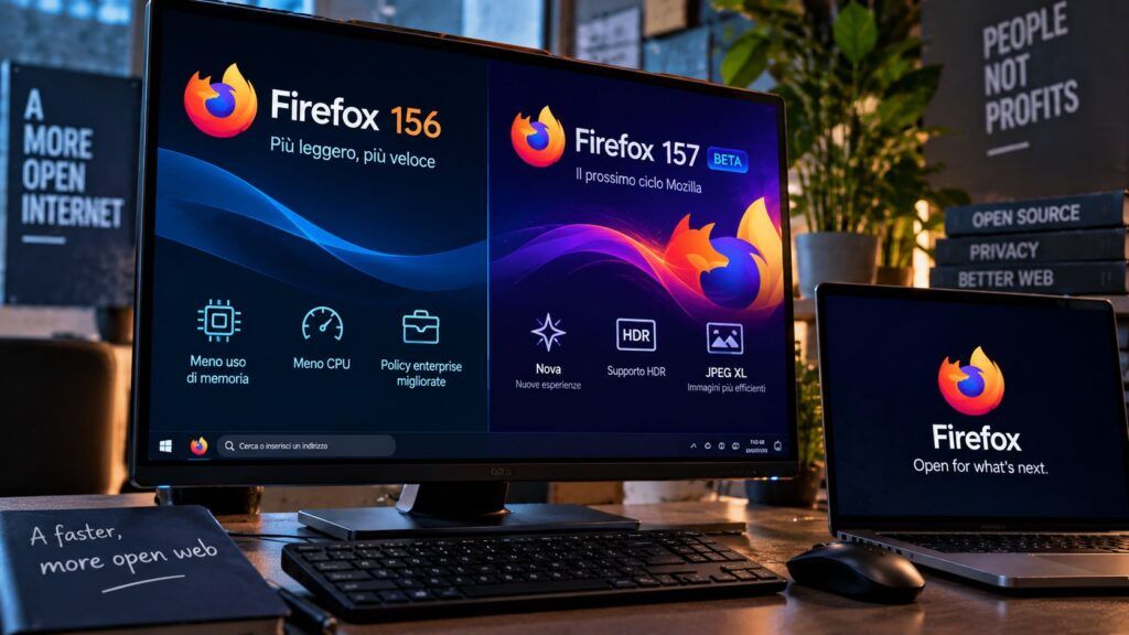 Firefox 156 riduce memoria e CPU, Firefox 157 beta porta il design Nova 2 firefox 156 157 beta