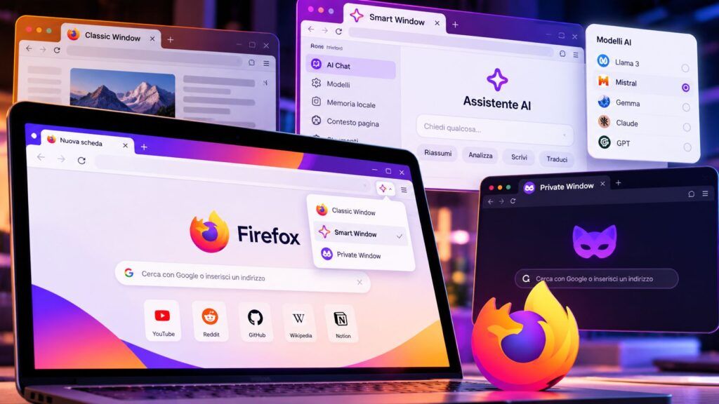 Firefox divide il browser in tre finestre: Classic, Private e Smart Window AI 2 firefox classic private smart window ai