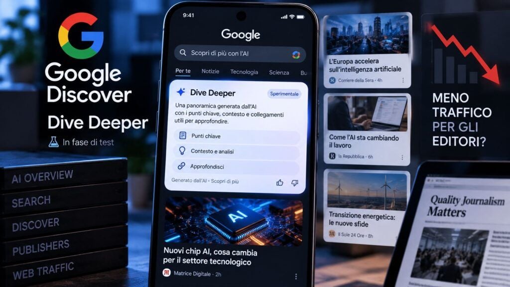 Google Discover mette l’AI prima del clic: Dive Deeper apre una pagina Google 2 google discover dive deeper ai editori