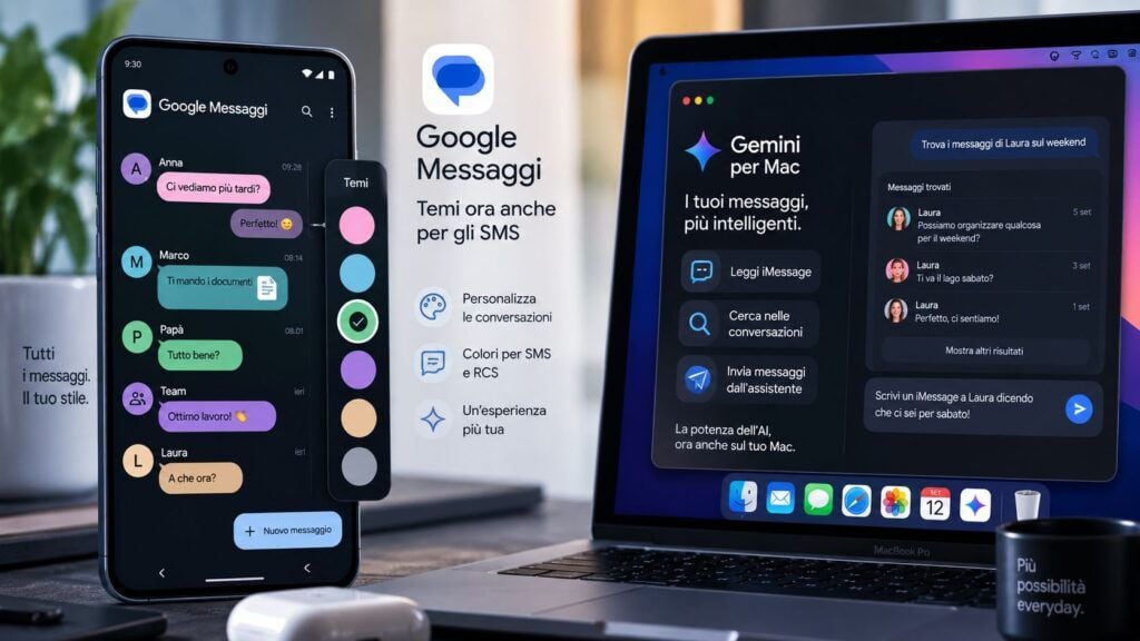 Google Messaggi apre i temi agli SMS, Gemini prepara l’integrazione iMessage su Mac 2 google messaggi temi sms gemini imessage mac