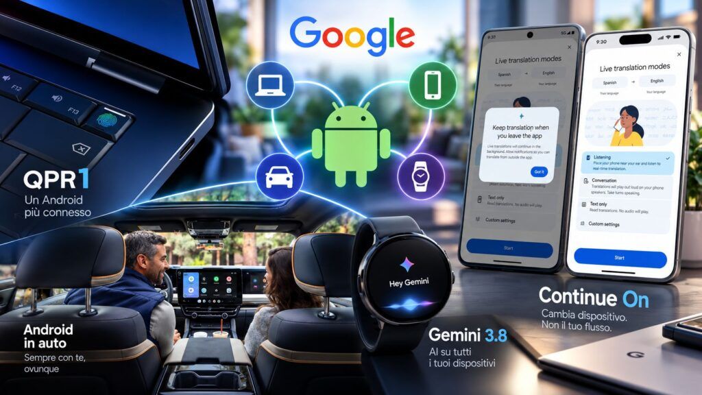 Googlebook cambia Android: QPR1, Continue On e Gemini 3.8 collegano PC e Pixel 2 googlebook android 17 qpr1 continue on gemini 3 8