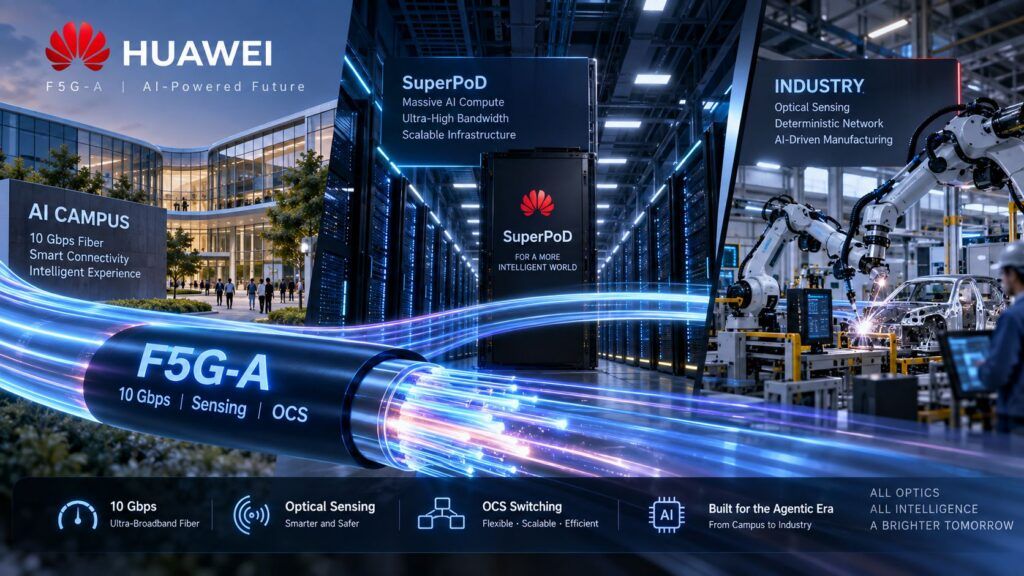 Huawei F5G-A porta fibra e sensing nell’AI, dai SuperPoD ai campus a 10 Gbps 2 huawei f5g a iftto fiber sensing superpod ai